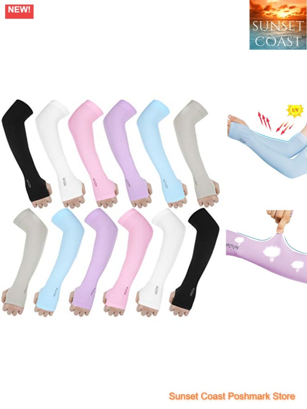 6 Pairs UPF50+ Arm Sleeves with Thumb Hole for Women Men UV Sun Protection